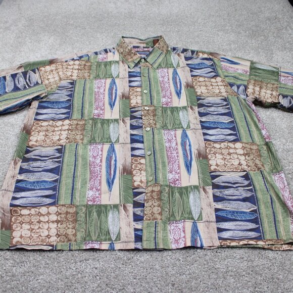 Tori Richard AOP Shirt Mens 2XL XXL Blue/Green Leaves All Over Print Cotton Lawn - Picture 2 of 11